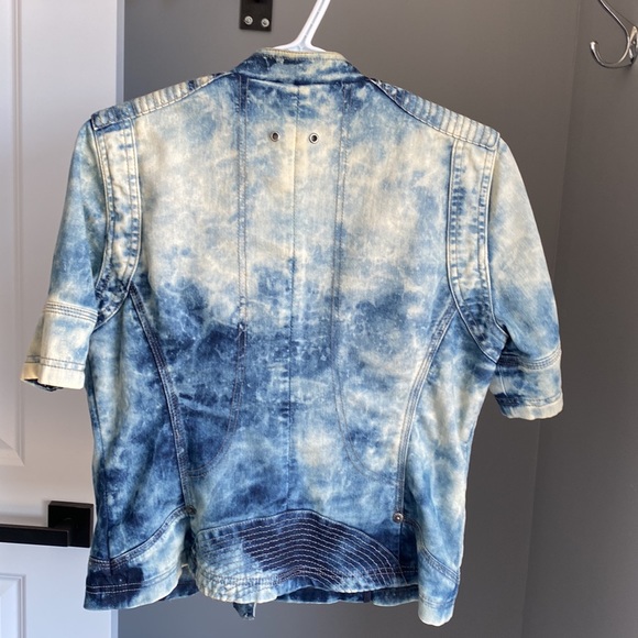 Fantastic retro acid wash or tie dye look guess short sleeve jean jacket size L - Picture 2 of 16